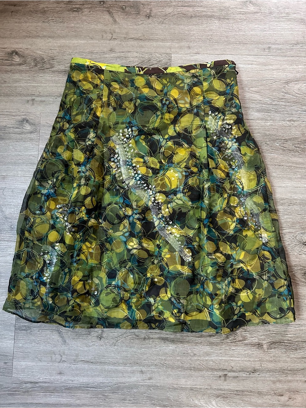 Ideology Whimsygoth Fairycore Indie Beaded Silk Midi Skirt Abstract Size 10